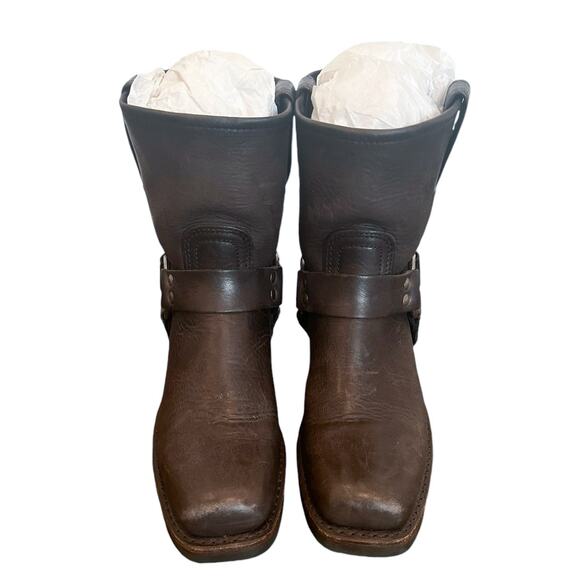 Frye Vintage Smoke Black Leather Square Toe Ankle Harness Boot Size 6 - Picture 3 of 11